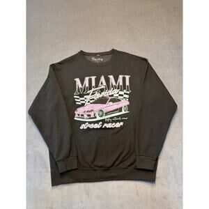 Bowery Supply Sweatshirt WM LG Black Miami Street Racer Car Graphic Pullover
